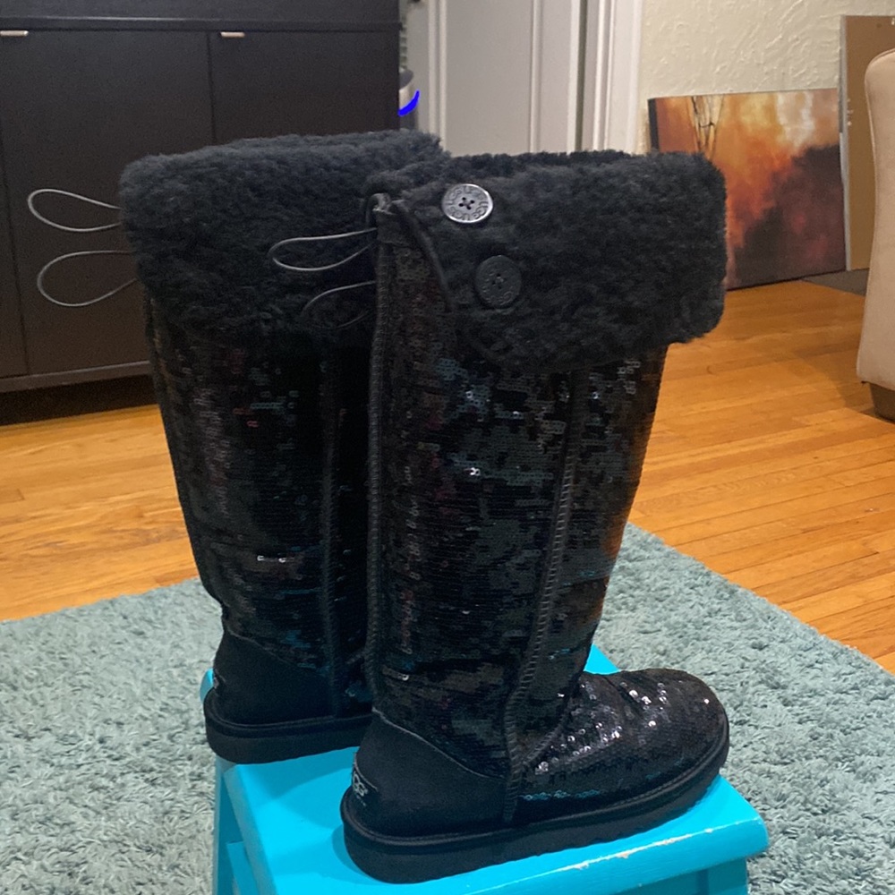 Ugg Bailey Button Black Sequin Over The Knee Boots - image 6